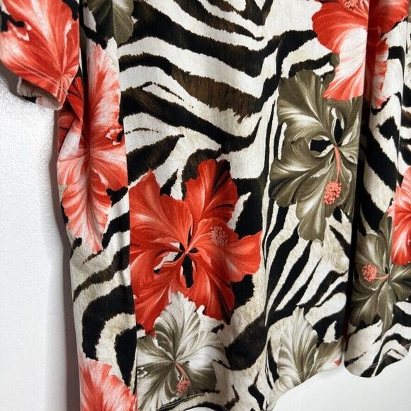 Susan Graver Women's Tunic Top 3X Zebra Floral Beaded Neckline Short Sleeve - Picture 6 of 11
